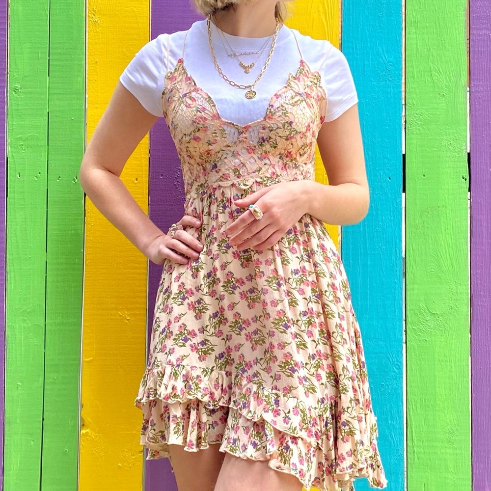 Free People Adella Printed Slip Dress Size M